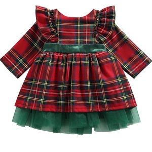 Baby Girl Red Plaid Christmas Dress Long-Sleeve
